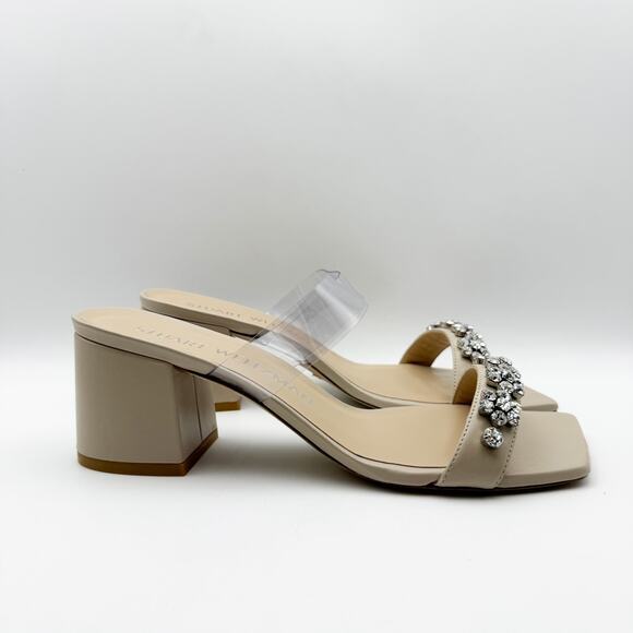 Stuart Weitzman Women Crystal Fleur 60 Slide Heel 9.5 Clear Strap Rhinestone NIB - Picture 4 of 13